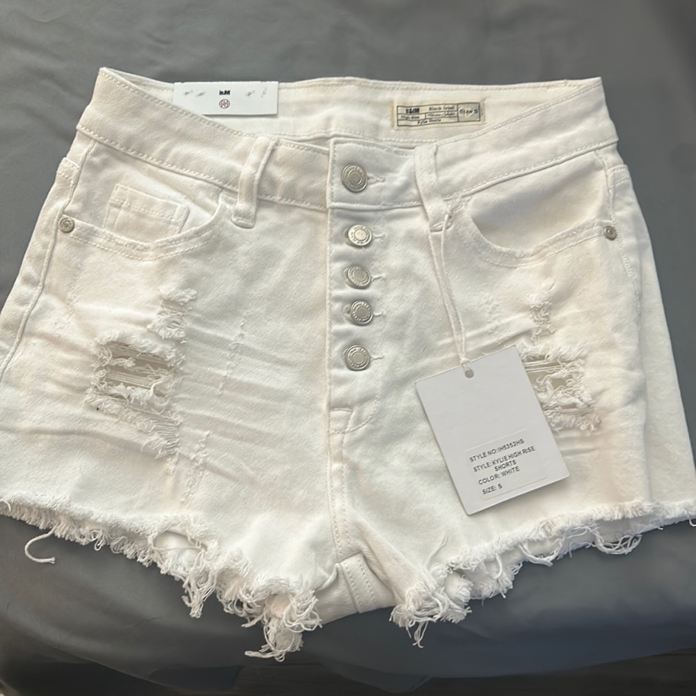 White denim high rise shorts